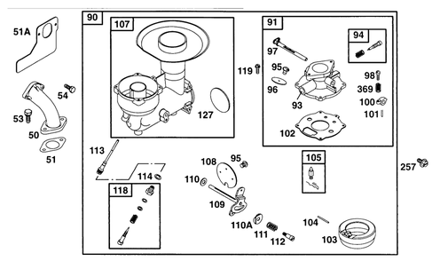 Carburetor Assembly 2 Diagram and Parts List for 252412-0728-XX  Briggs and Stratton Engine